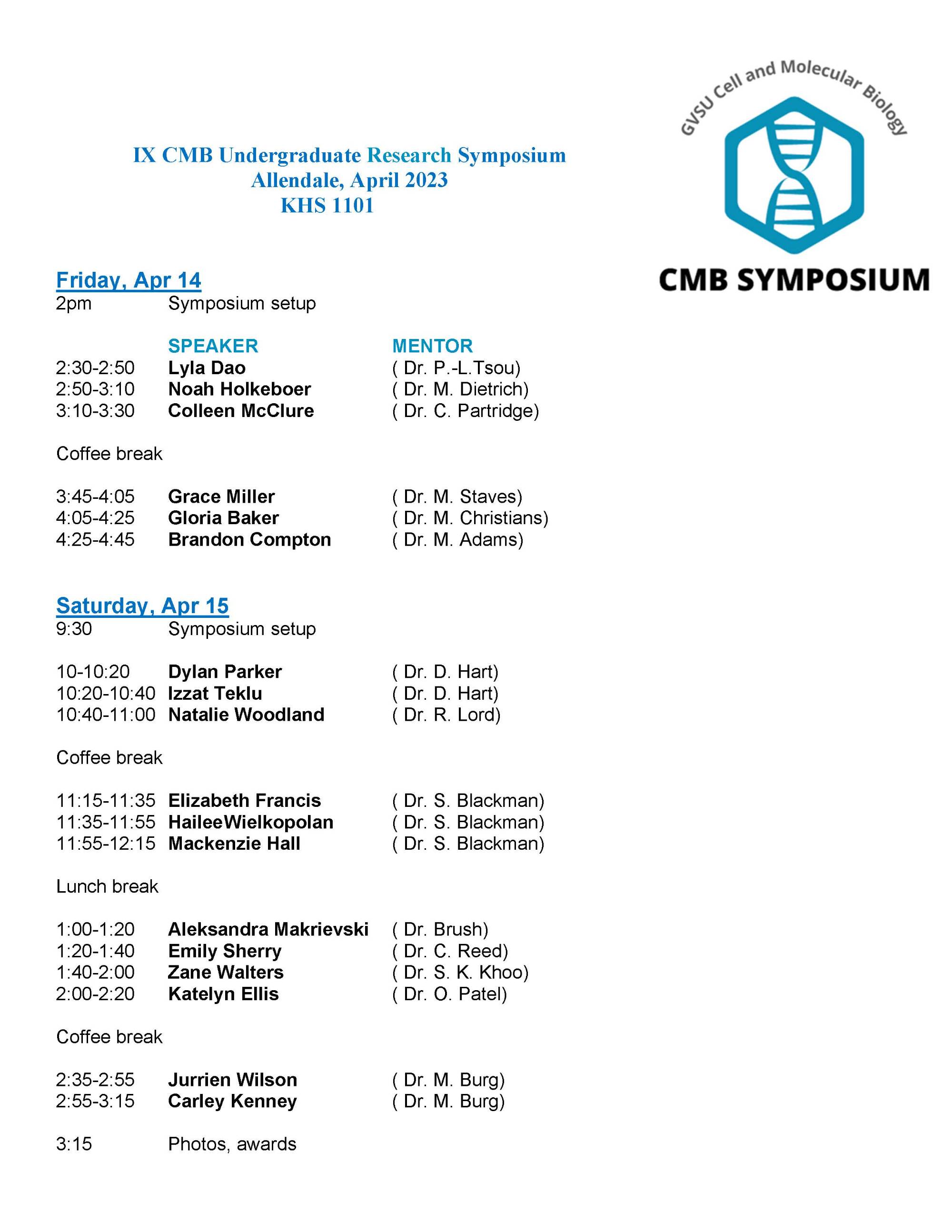 CMB Undergraduate Research Symposium Schedule